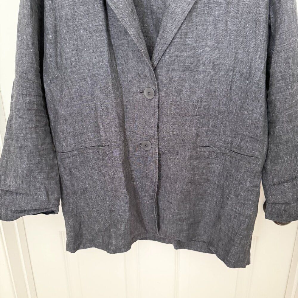 Women Eileen Fisher Linen Denim Two Button Lightweight Blazer Black Extra Small - Picture 4 of 8